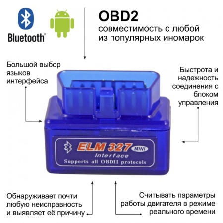 картинка Автомобильный диагностический сканер беспроводной (Bluetooth) Mini OBD2 ELM327 адаптер (v2.1) от магазина IQ-Robot